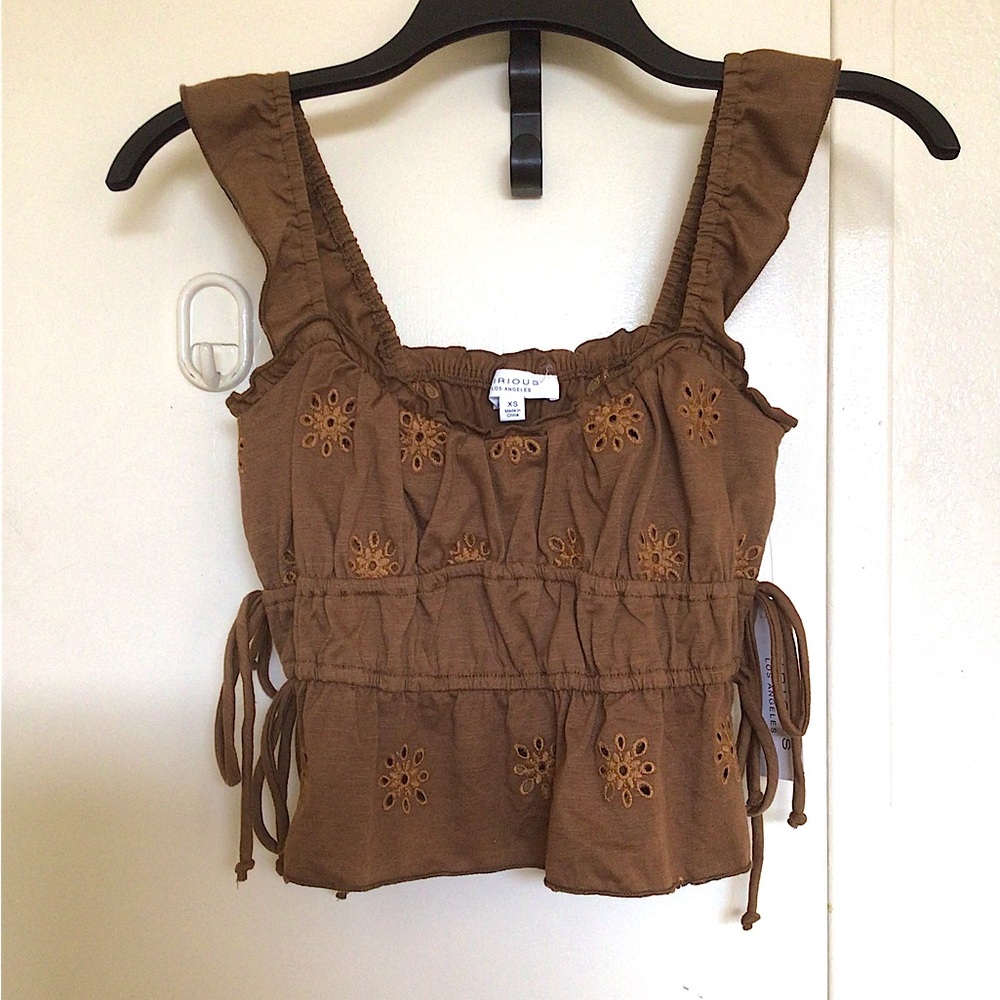 Kirious LA Eyelet Golden Brown Cropped Top